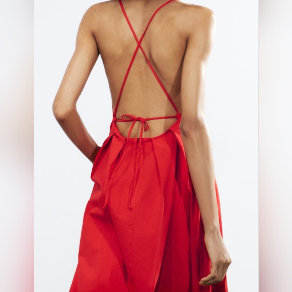 Zara Open Back Dress Strappy Ajustable Straps Pockets red Zw Collection Sz M NWT - Picture 7 of 16